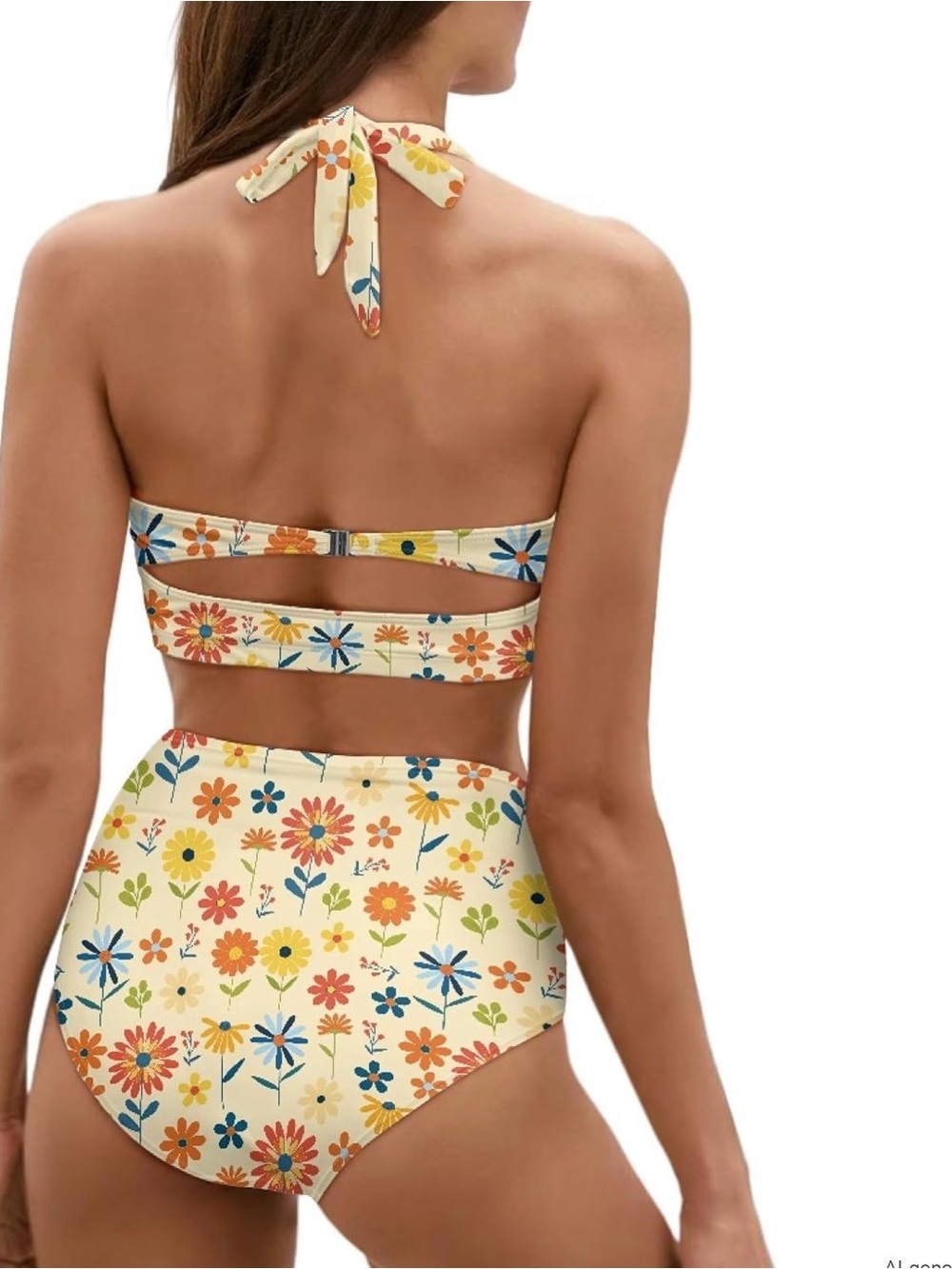 Women's Retro Ruched Ruffle High Waist Bikini Set - Picture 3 of 8